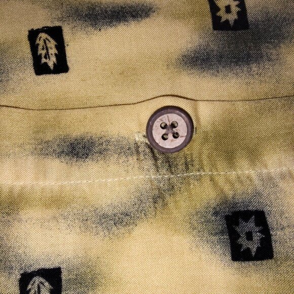 M. E.‎ Sport Hawaiian Style Shirt Small Yellow Woody's Auto & Palm Trees - Picture 3 of 6